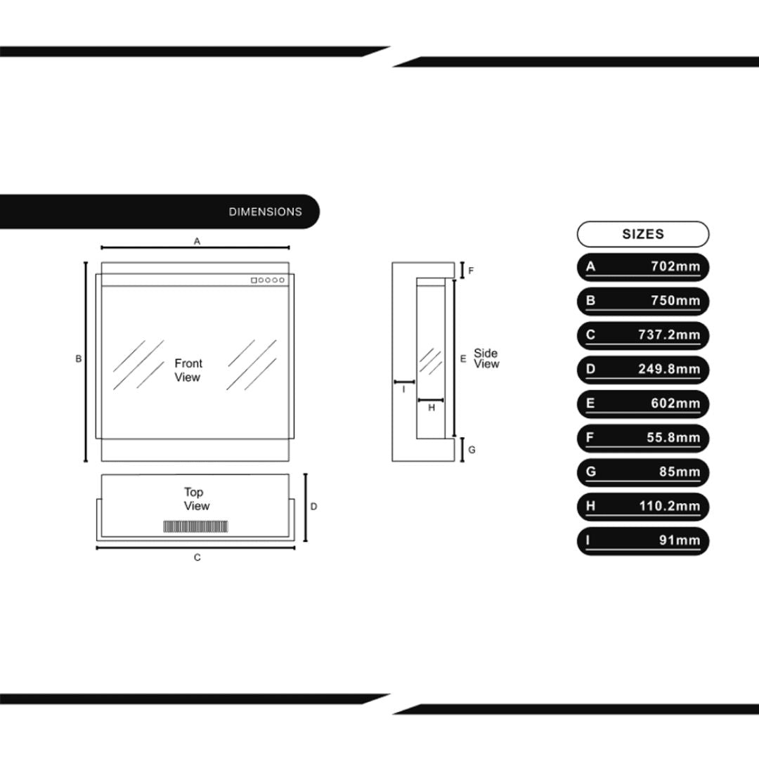 Slimline Panoramic 700 S Electric Fire Dimensions