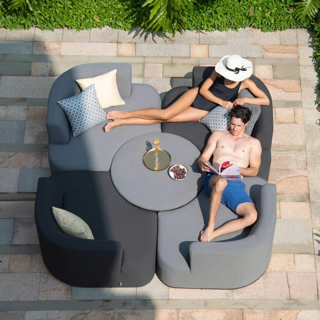 Fabric outdoor set with four separate chairs as a day bed #colour_flanelle & charcoal