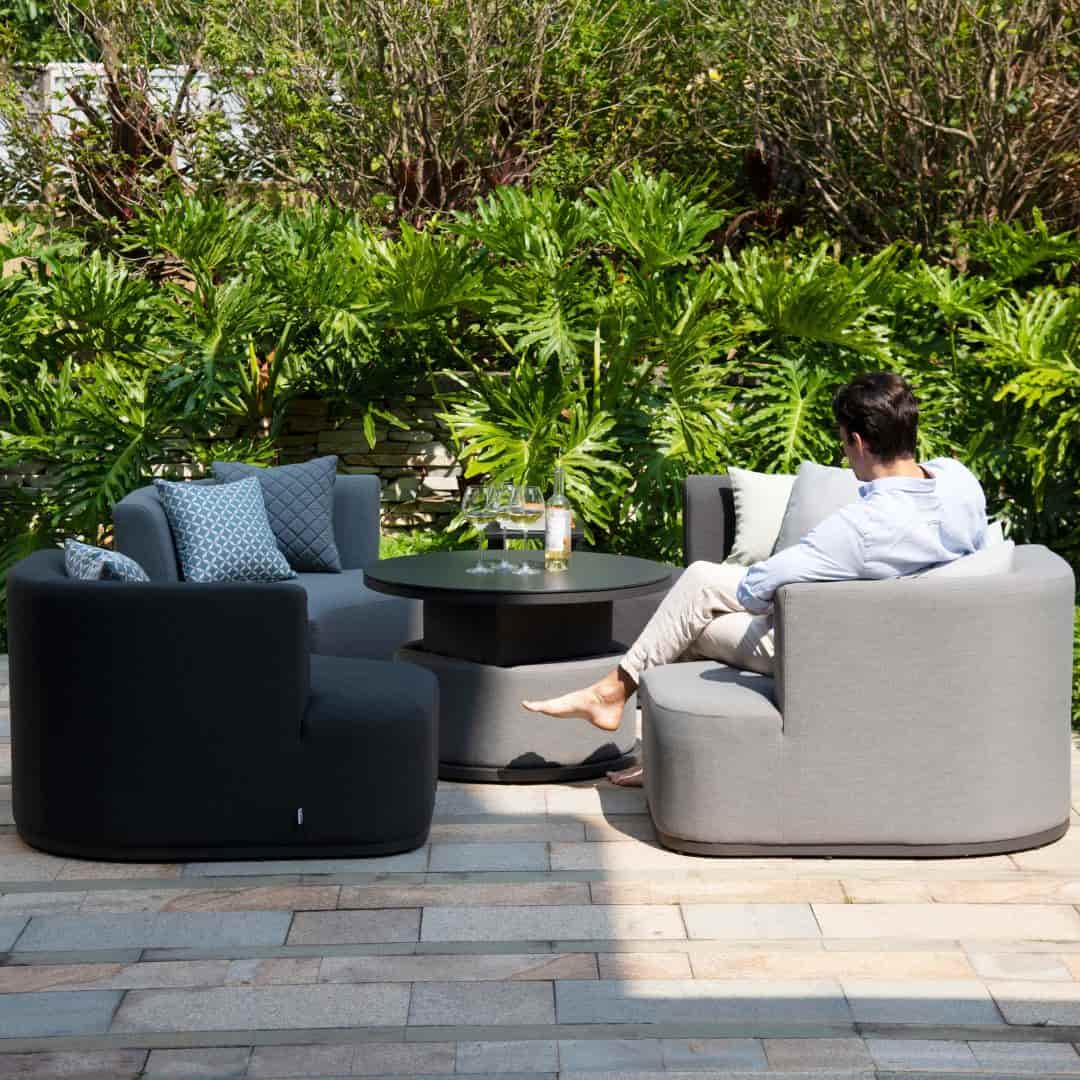 Fabric outdoor set with four separate chairs #colour_flanelle & charcoal
