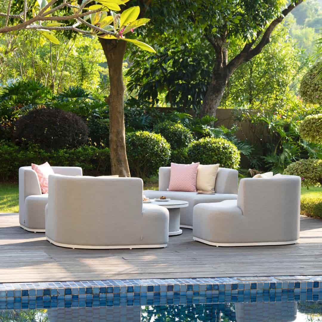 Lead chine fabric outdoor set with four separate chairs #colour_lead chine