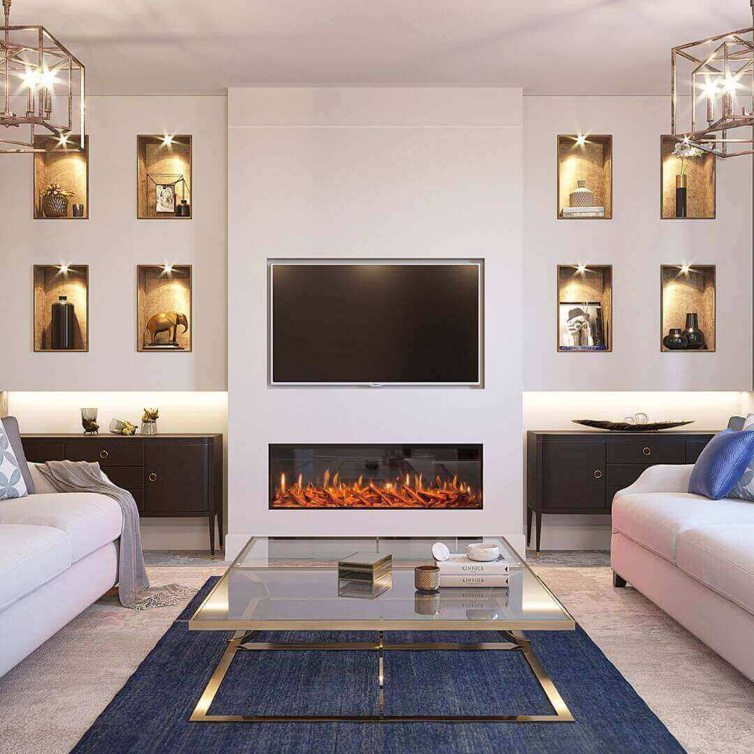 1250 electric panoramic fireplace. media wall