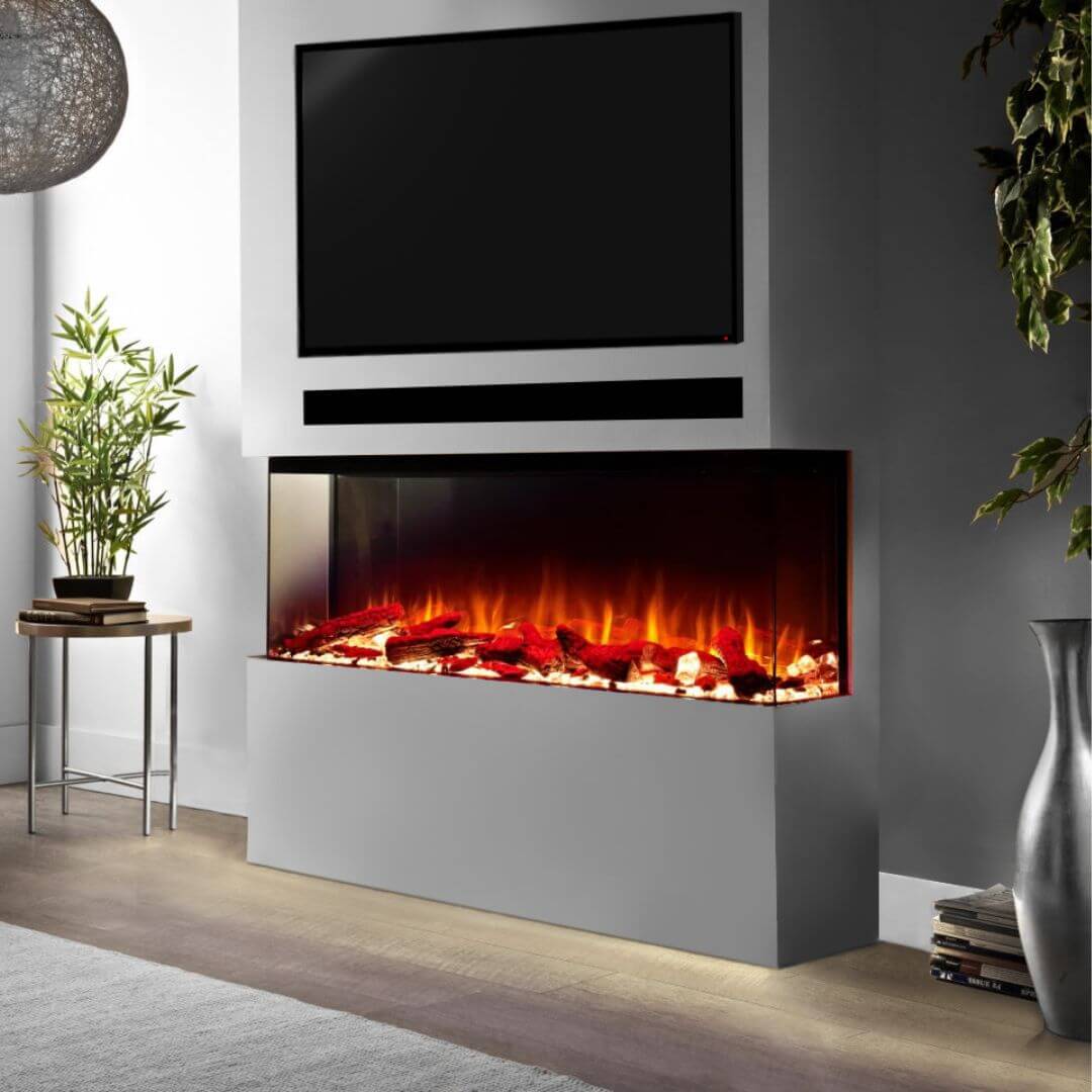 Panoramic fireplace shop tv stand