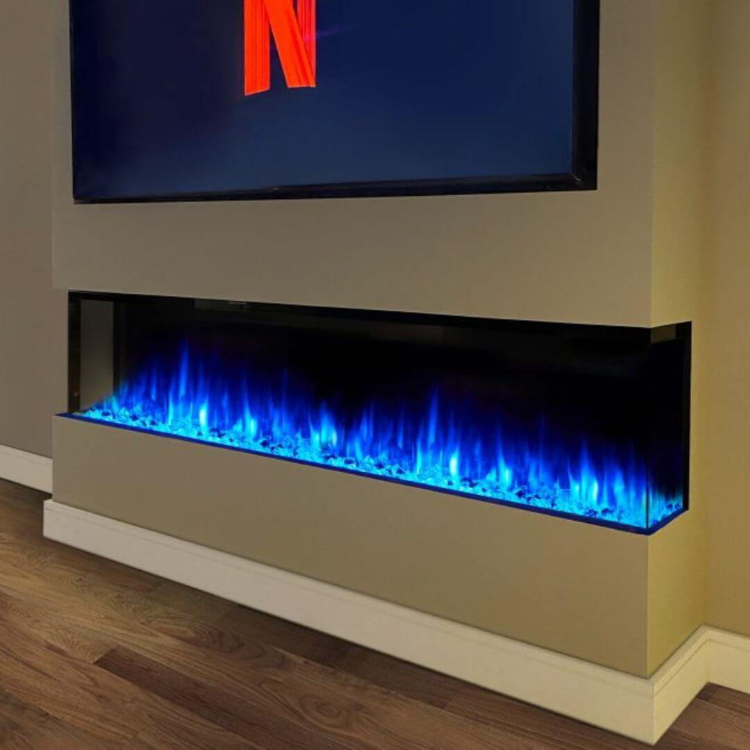 2000 electric panoramic fireplace. media wall