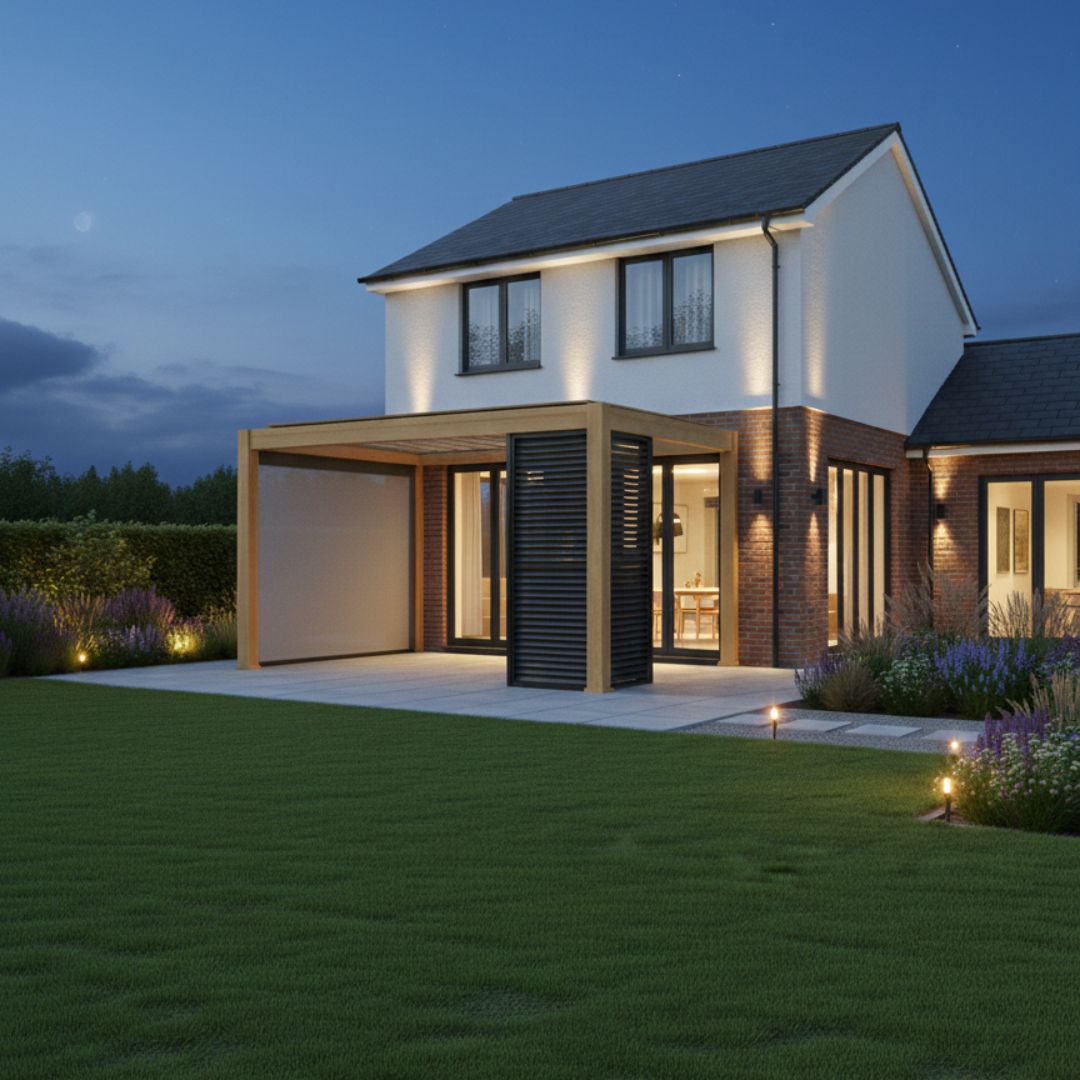 Hemera Deluxe Aluminium Pergola - 2.5m x 3m in Light Oak