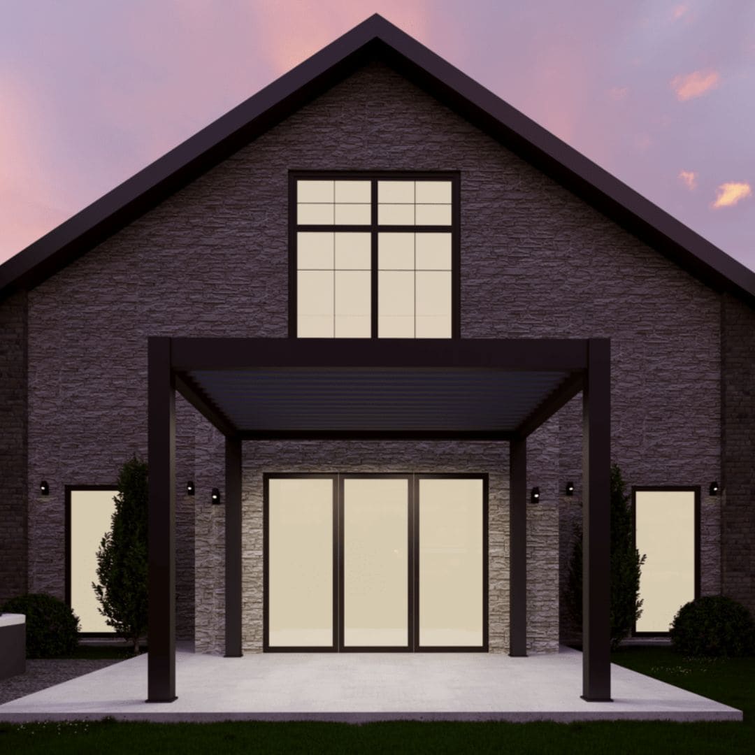 2.5m x 2.5m grey aluminium pergola with louvred roof