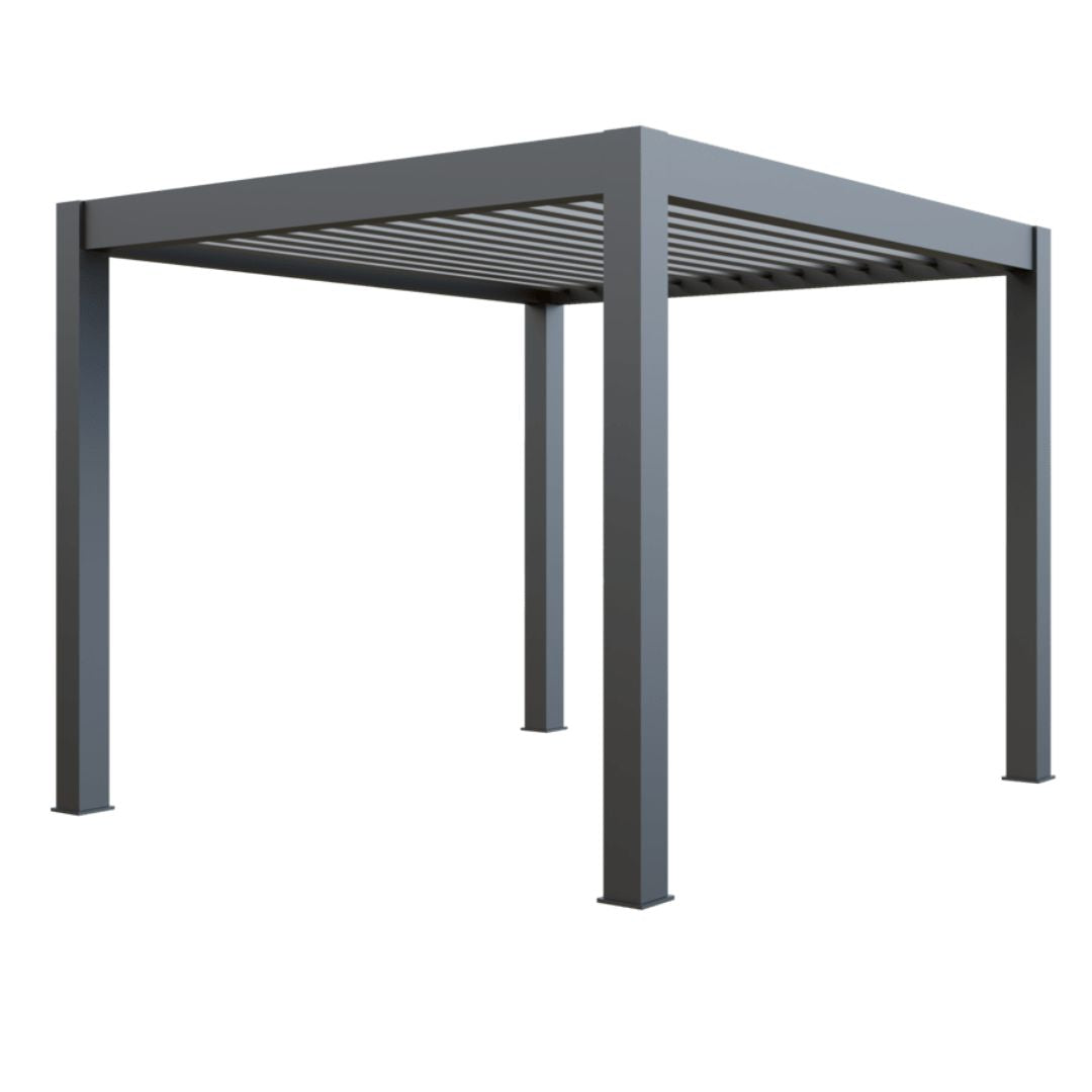 2.5m x 2.5m grey aluminium pergola with louvred roof