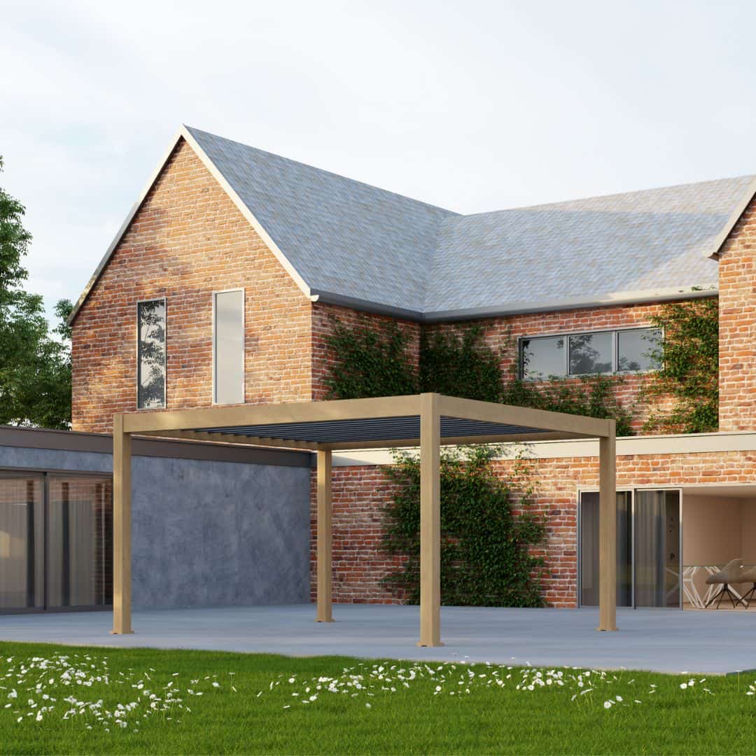 4m x 3m aluminium pergola in light oak wood effect