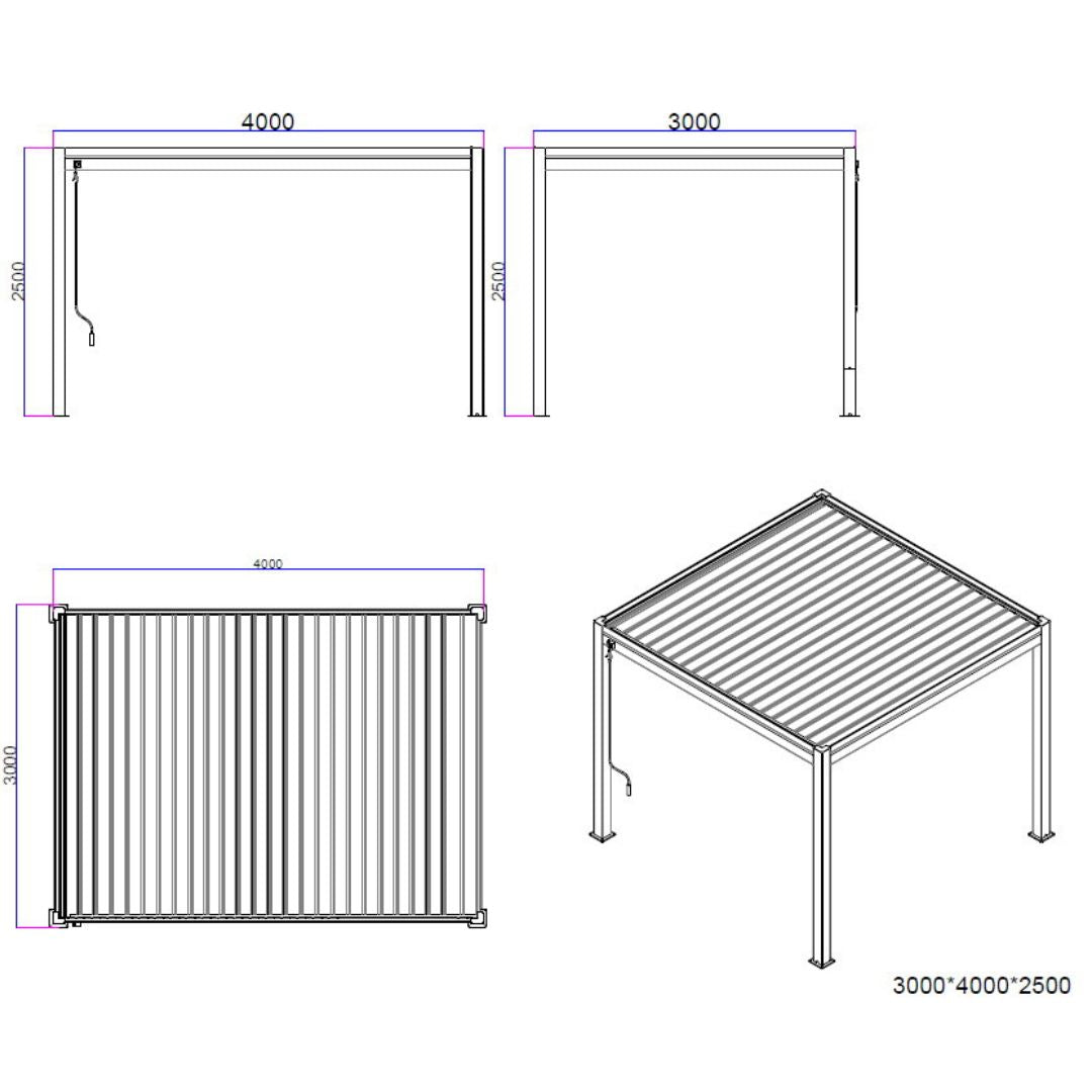 line drawing for 3x4 aluminium pergola