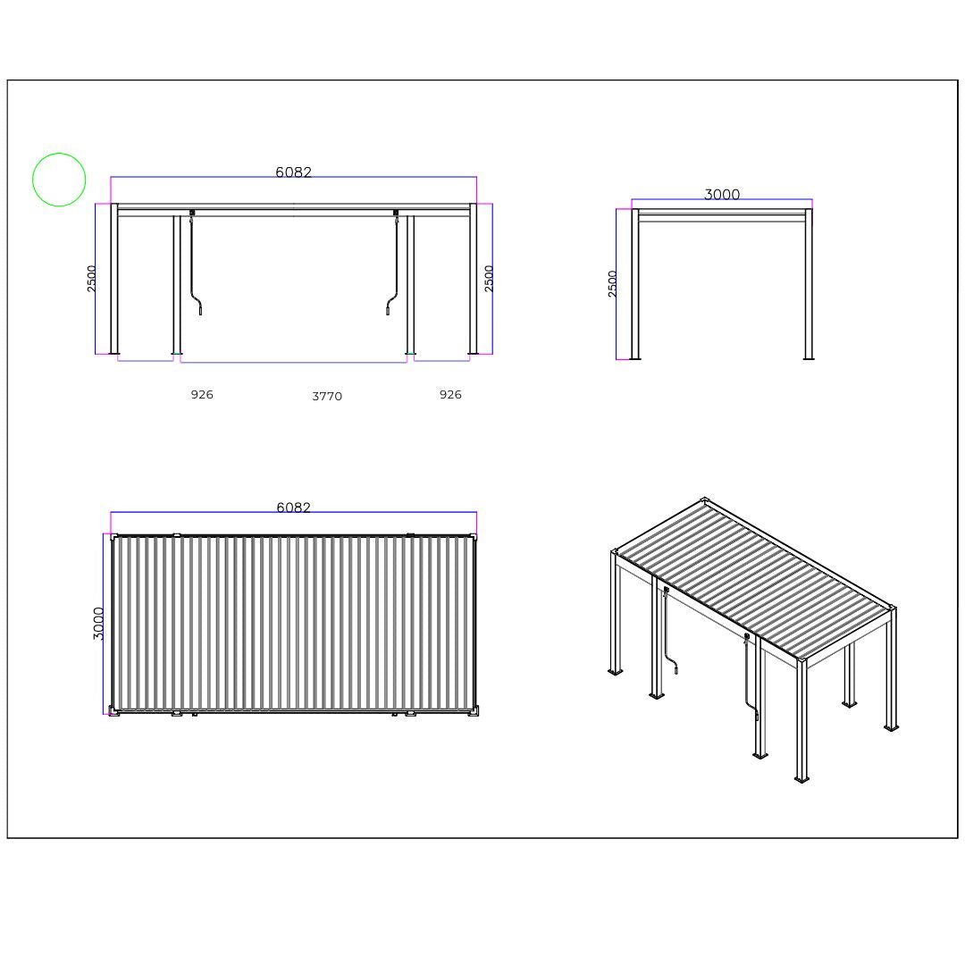 line drawing of 3x6 aluminium pergola 