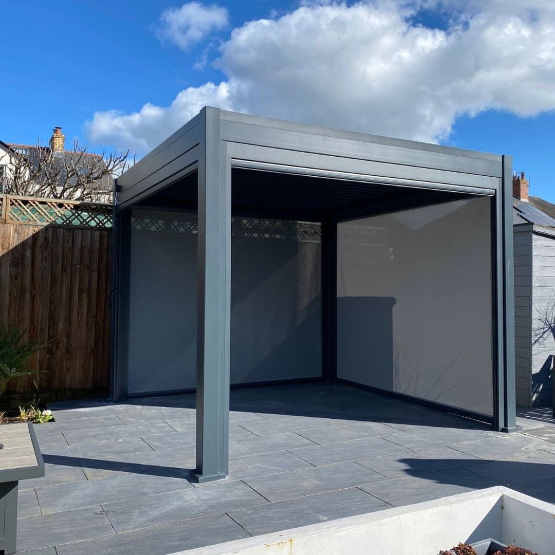 3m x 3m grey aluminium pergola with louvred roof 
