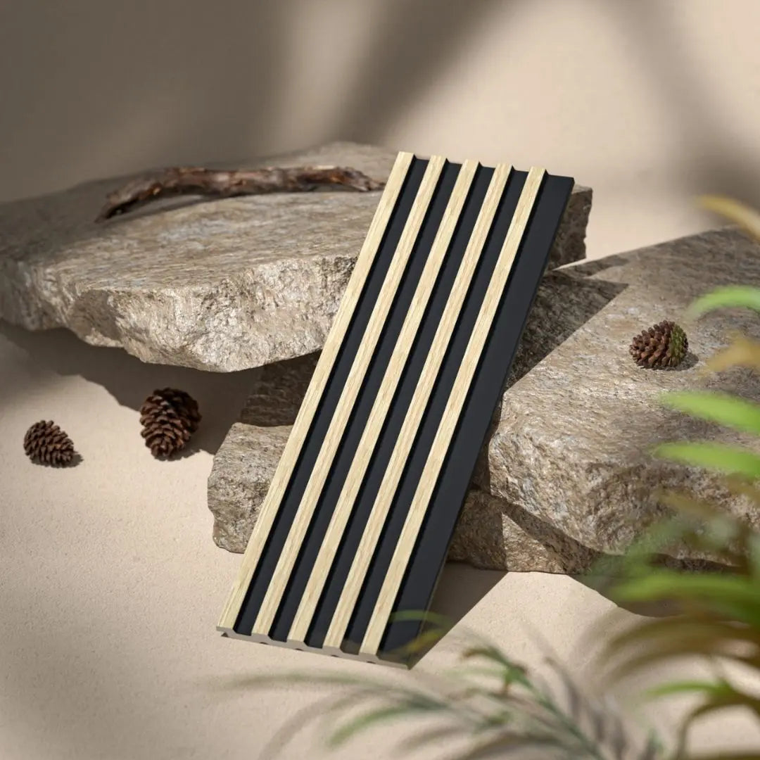 Palm Light Oak and Black Waterproof Wall Panel Sample