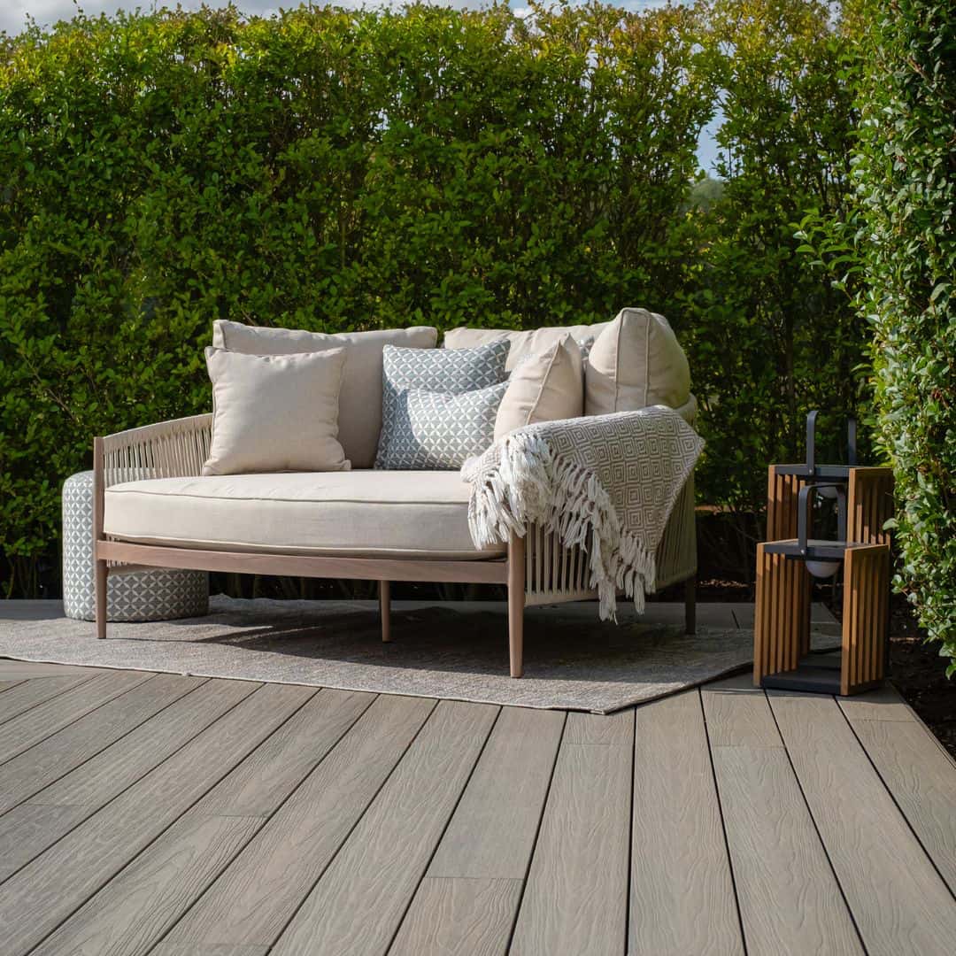 natural linen rope weave outdoor daybed with wood effect aluminium frame