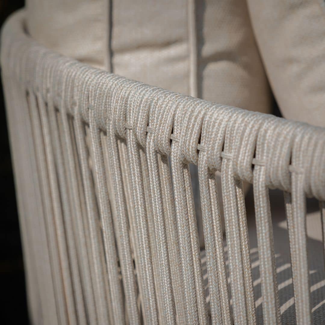 natural linen rope weave outdoor daybed with wood effect aluminium frame