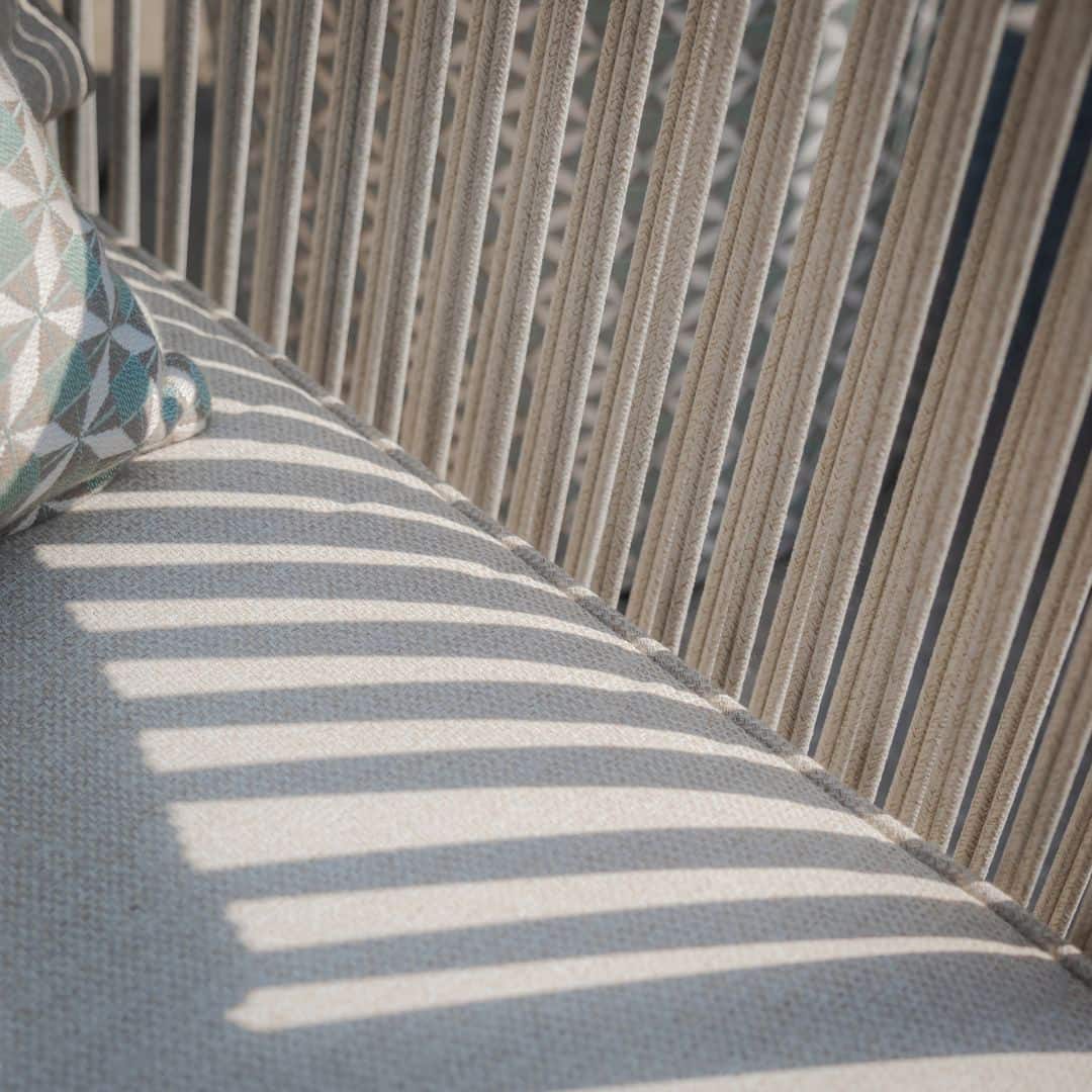 natural linen rope weave garden lounge chair with wood effect aluminium frame