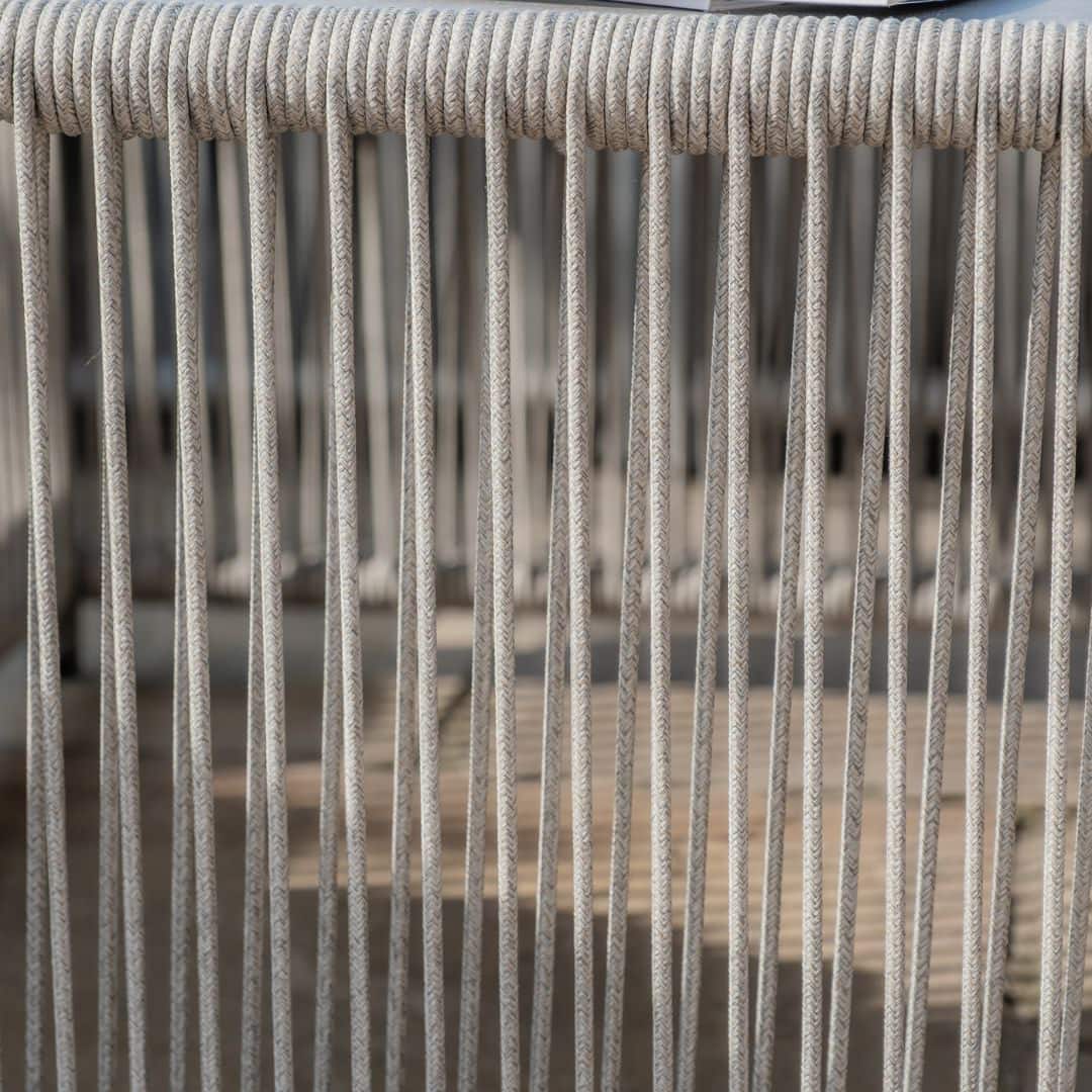 Light grey coloured rope weave corner sofa set with matching coffee table.