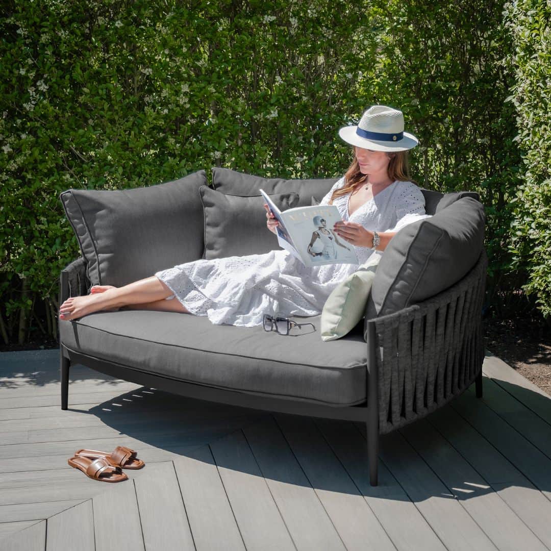 Mid Grey Rope Weave Fabric and Charcoal Frame Daybed #colour_mid grey and charcoal