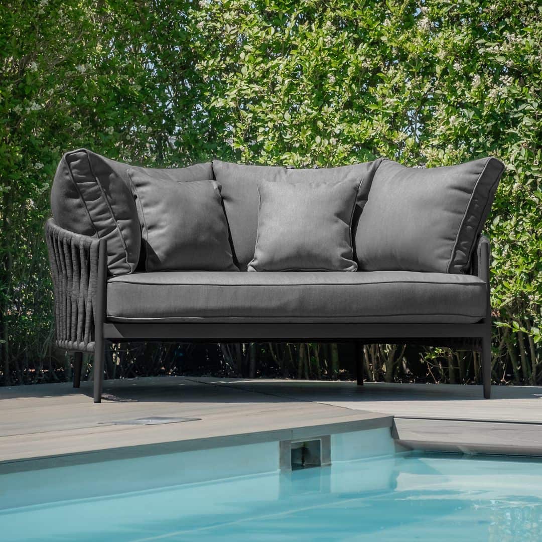 Mid Grey Rope Weave Fabric and Charcoal Frame Daybed #colour_mid grey and charcoal