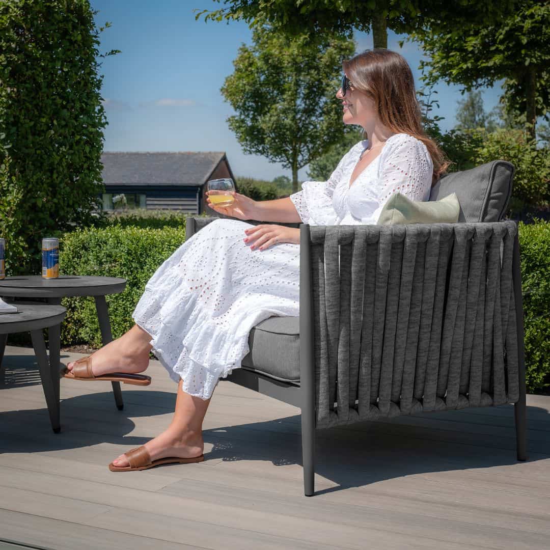 Mid Grey Rope Weave Fabric and Charcoal Frame Lounge Set with 2 Round Coffee Tables #colour_mid grey and charcoal