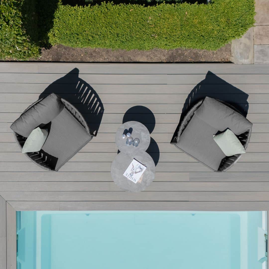 Mid Grey Rope Weave Fabric and Charcoal Frame Lounge Set with 2 Round Coffee Tables #colour_mid grey and charcoal