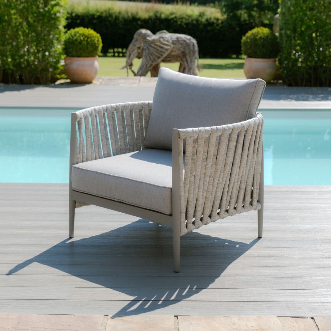 Light Grey Rope Weave Fabric and Grey Frame Lounge Set with 2 Round Coffee Tables #colour_cool linen and dawn grey