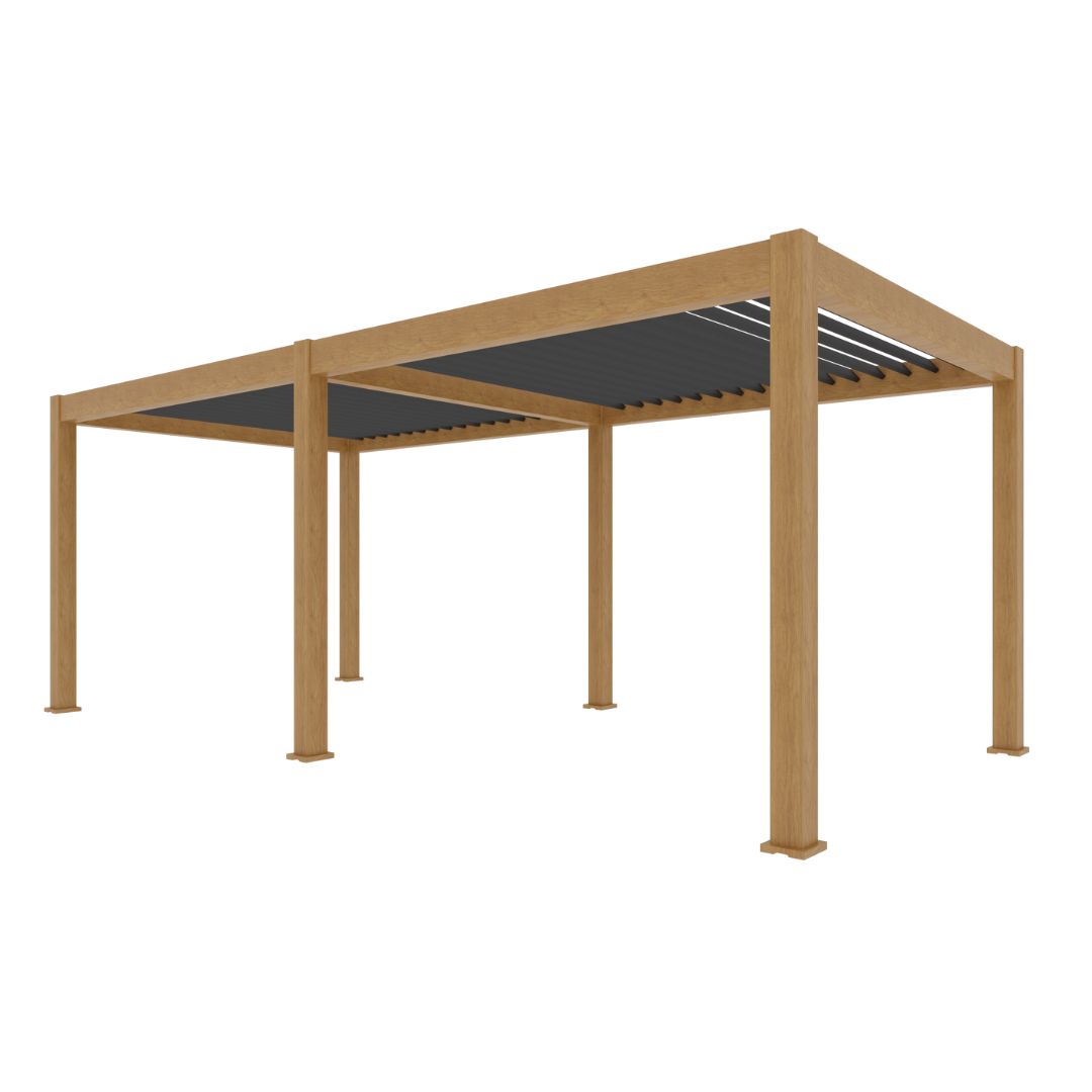 3m x 6m light oak aluminium pergola with anthracite roof