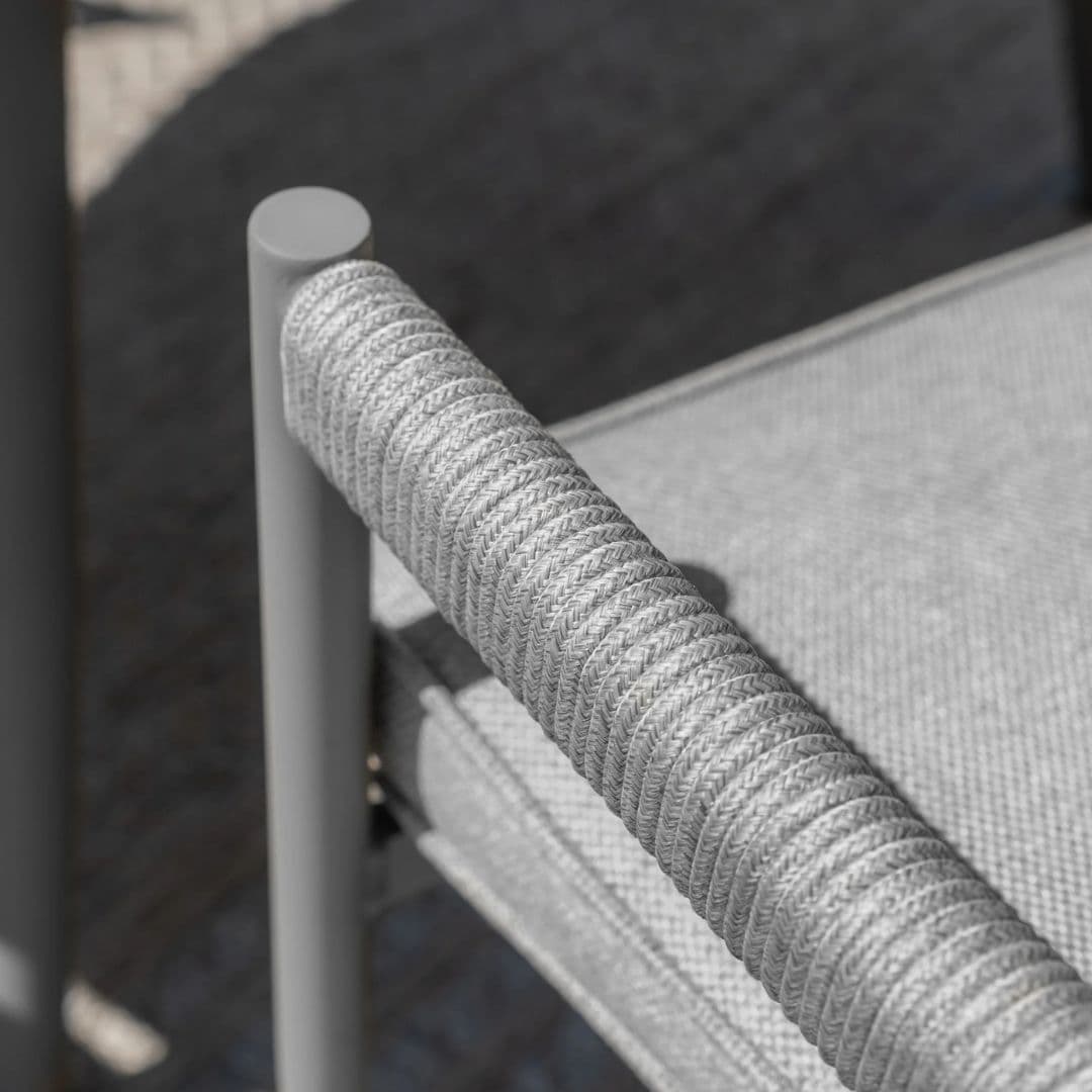 Cool Linen Coloured Rope Weave and Dawn Grey Aluminium 4 Seat Round Dining Set with Lazy Susan