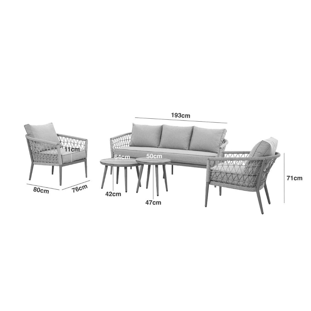 Line drawing of a 3 seat sofa set with 2 single armchairs and pair of coffee tables. 