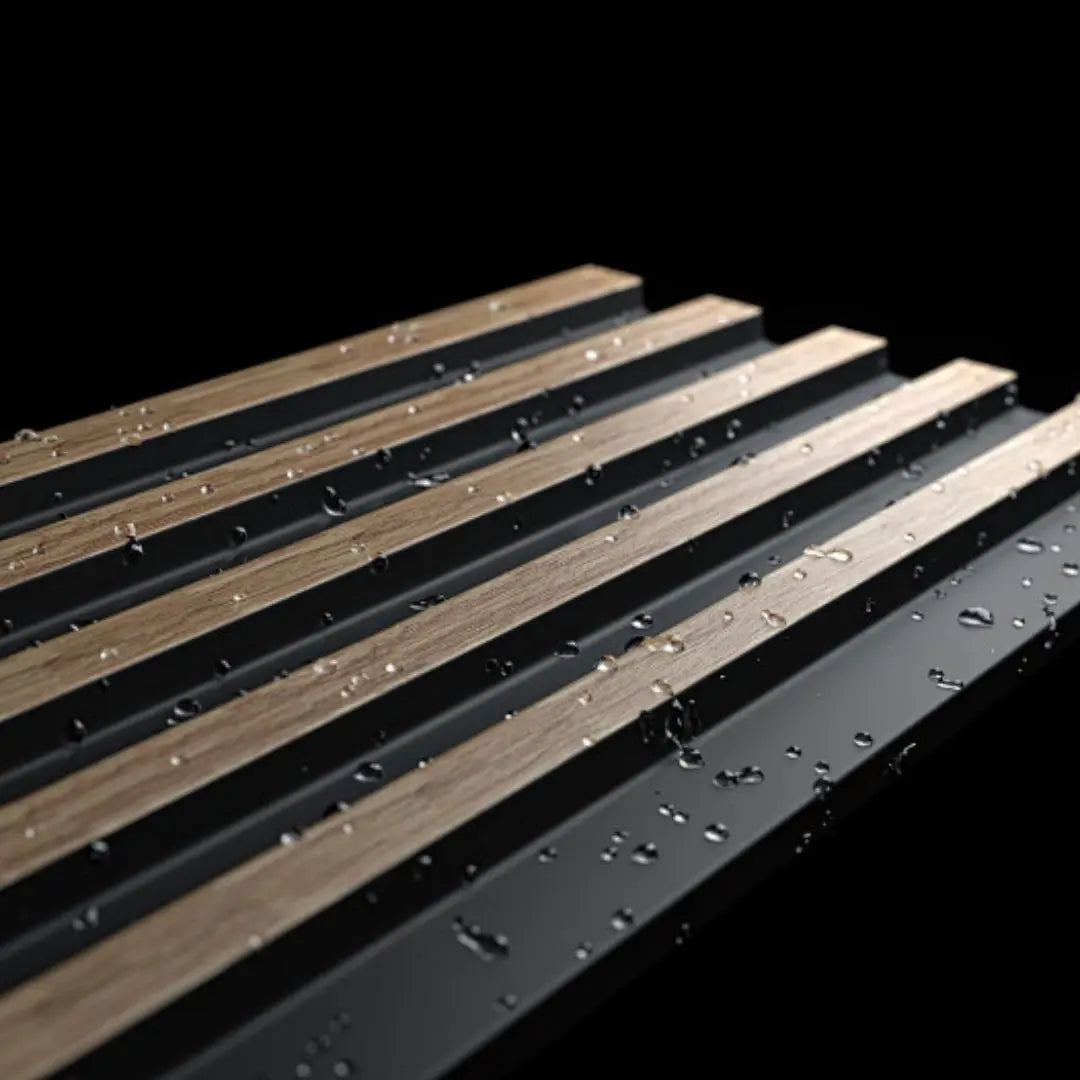 Palm Light Oak and Black Waterproof Wall Panel Sample