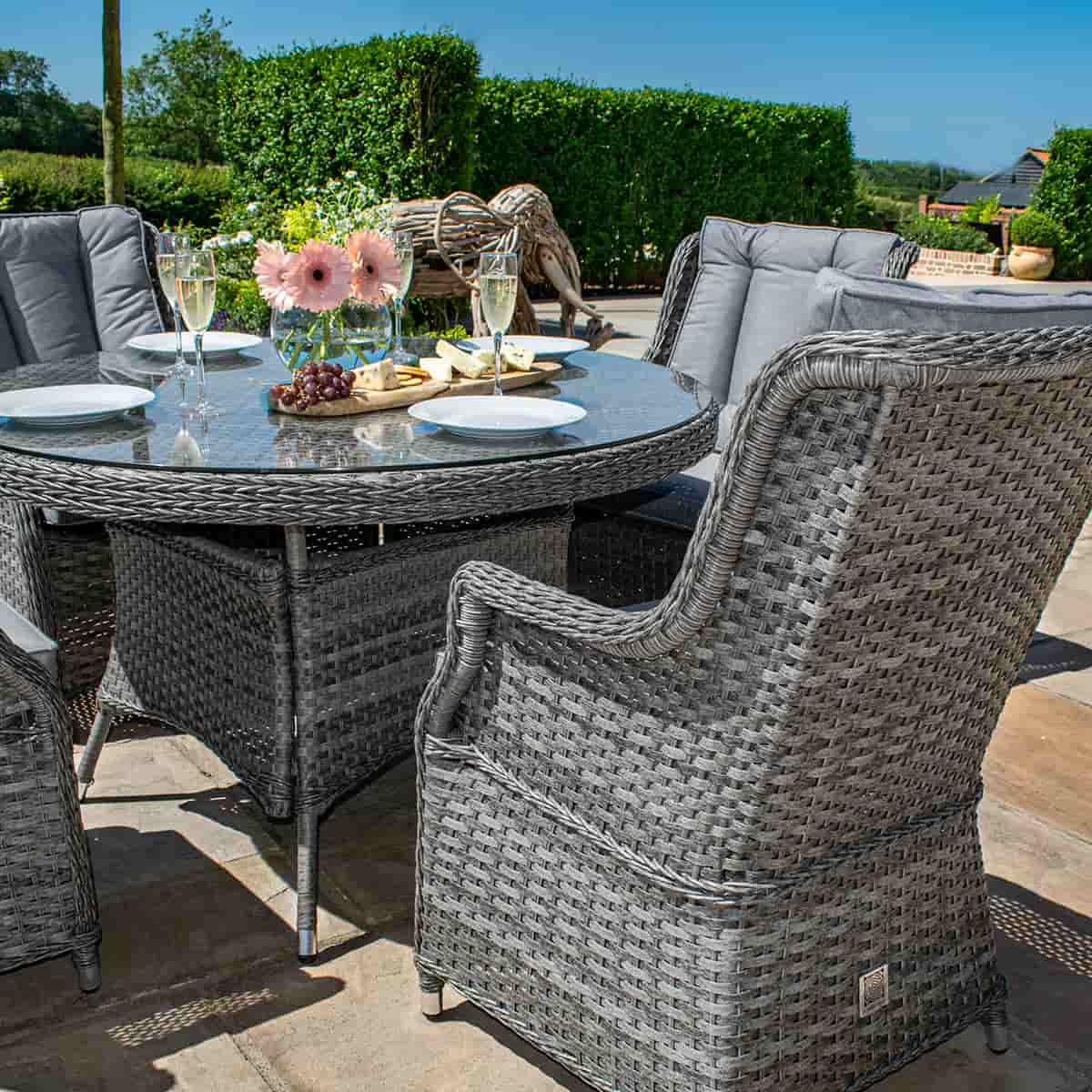 Grey rattan 4 seat round dining chair with high back chairs