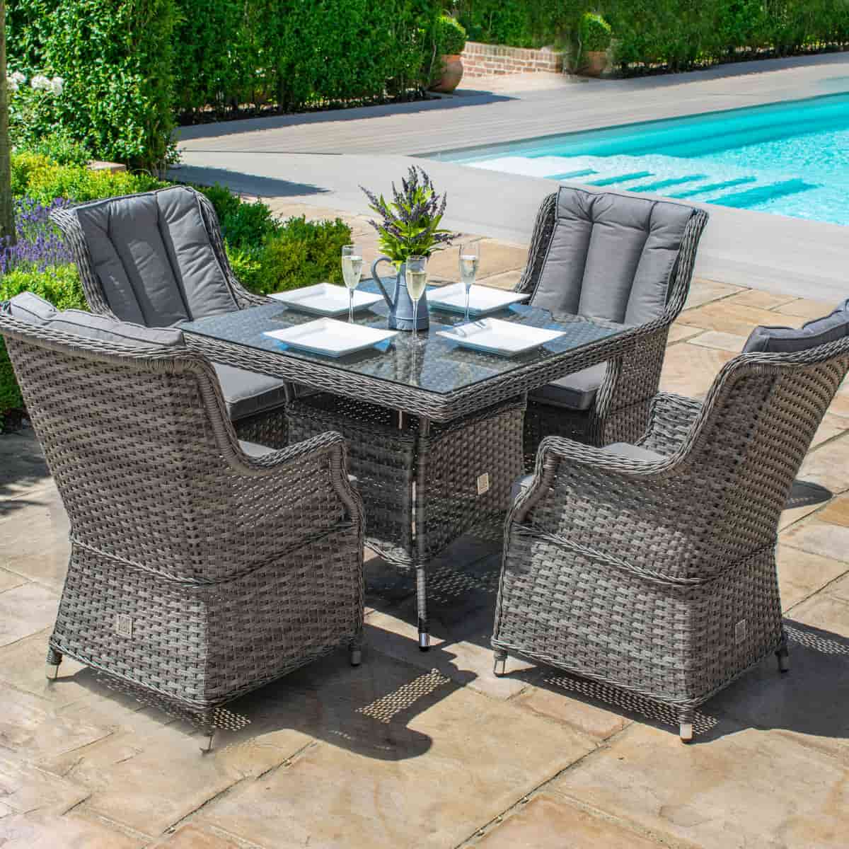 Grey rattan 4 seat square dining set with high back chairs