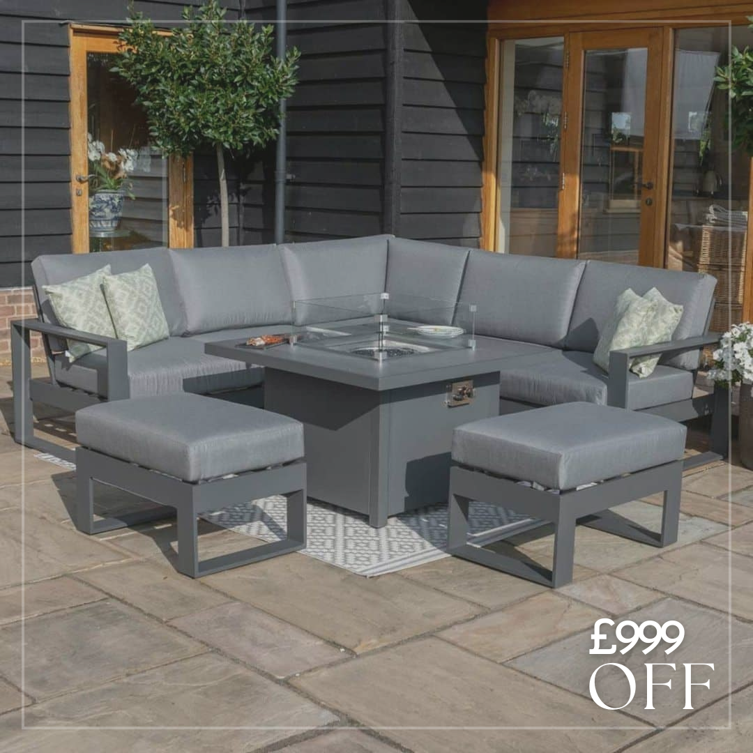 Amalfi Small Corner Dining with Square Fire Pit Table (includes 2x footstools)