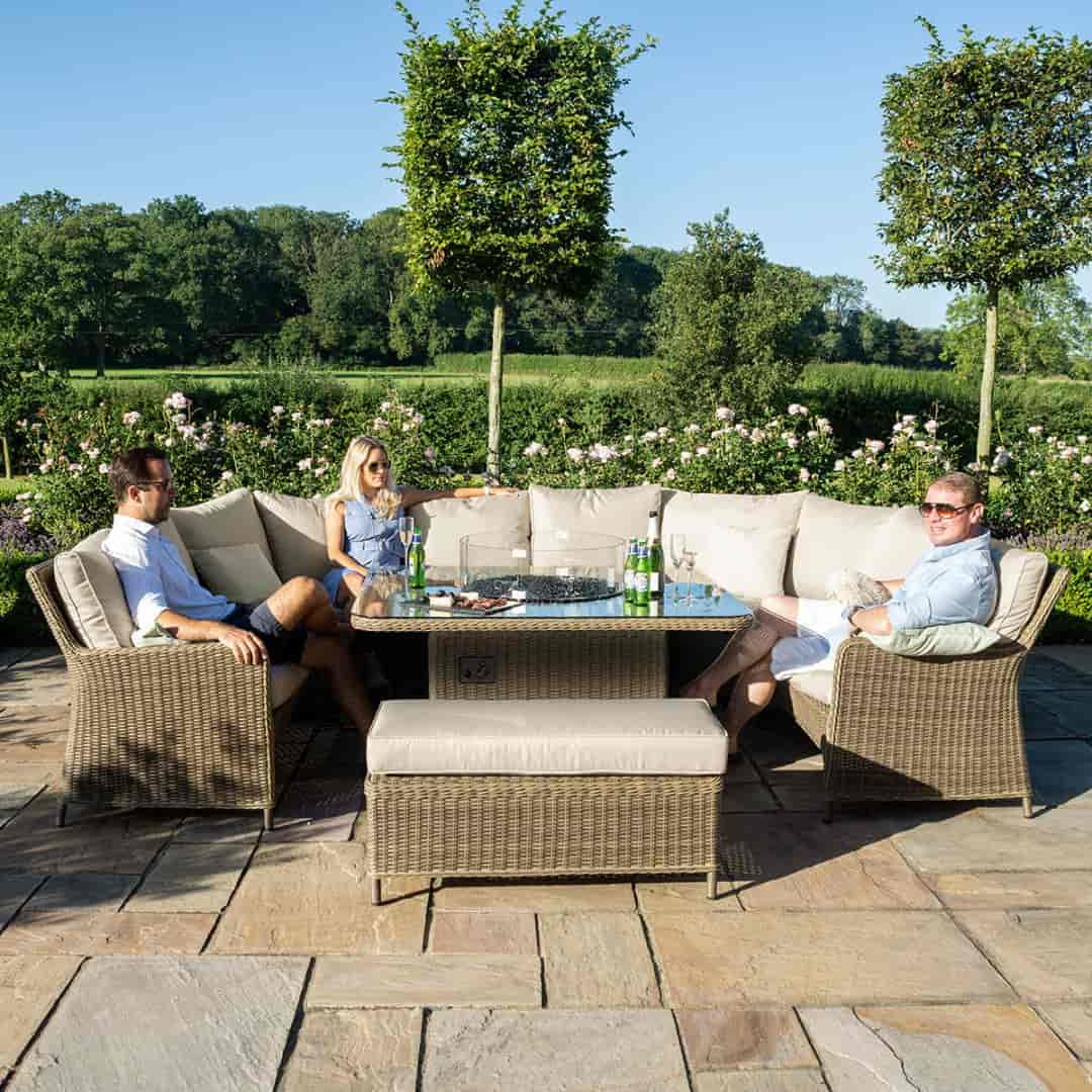 Rattan corner deals fire pit set