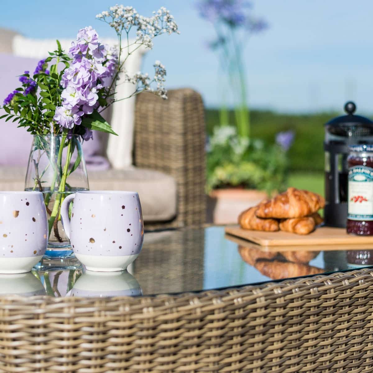 Brown Rattan Small Corner Sofa with Matching Oval Coffee Table