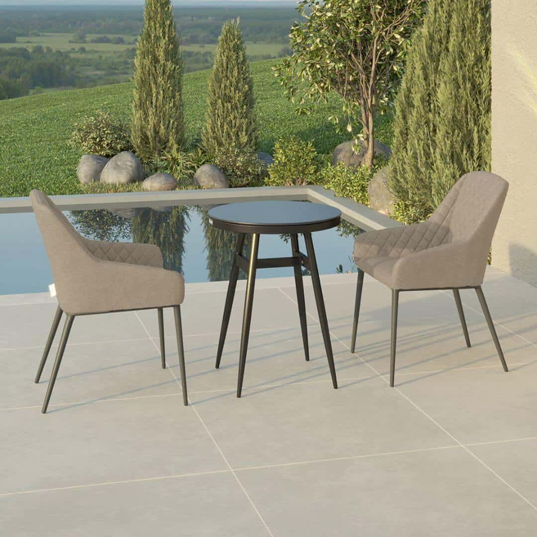 2 seat bistro set with round table and taupe fabric chairs #colour_taupe