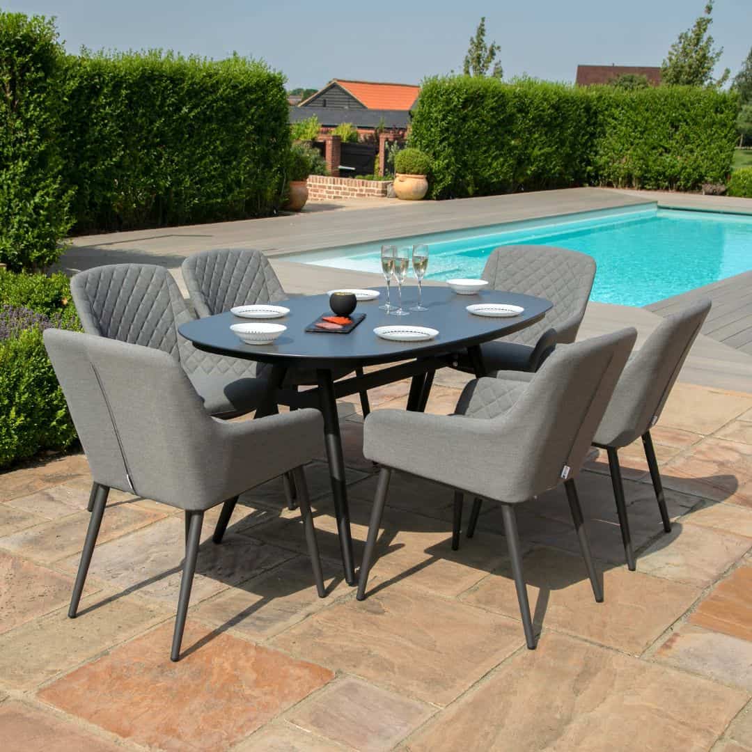 6 seat oval dining set with grey fabric dining chairs #colour_flanelle