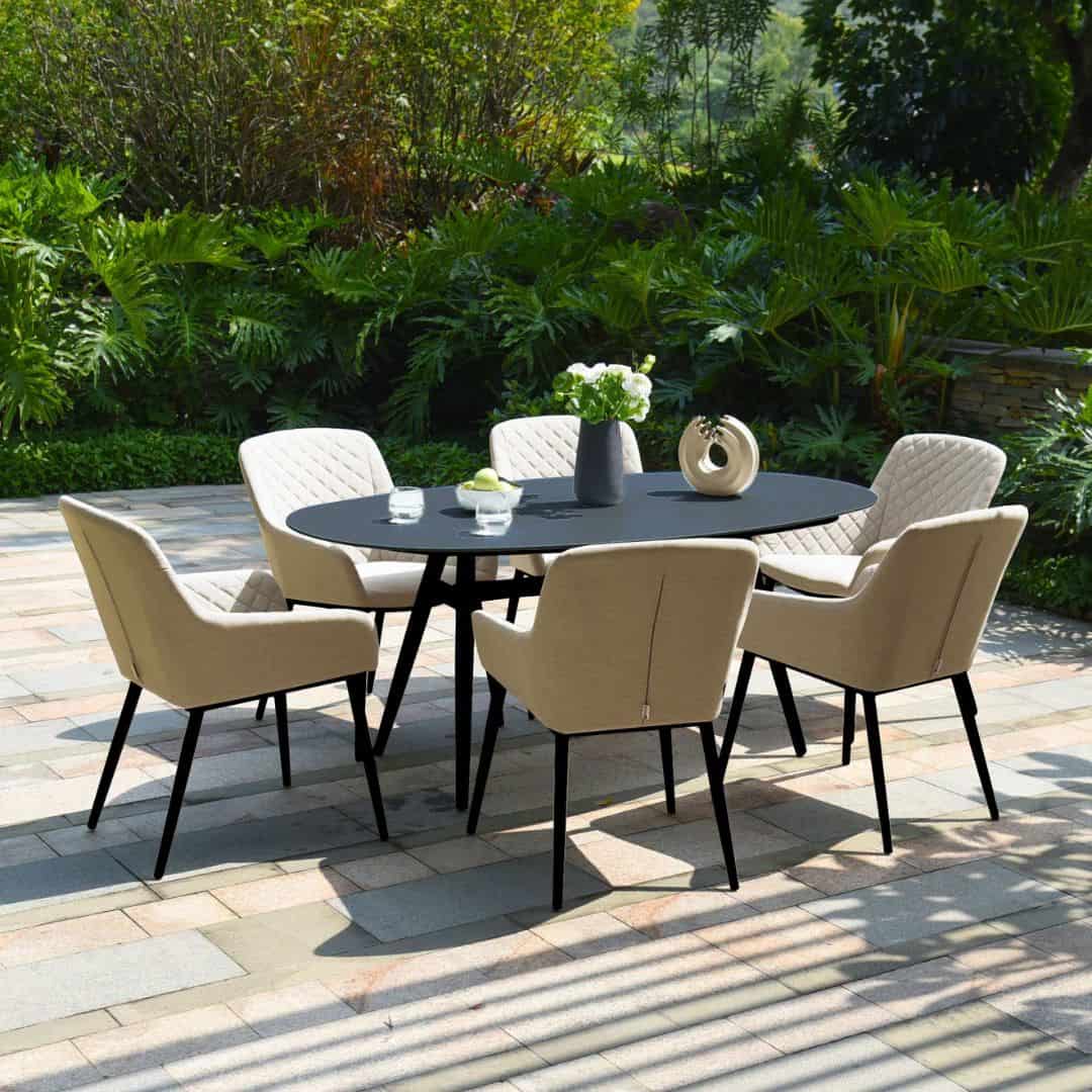 6 seat oval dining set with taupe fabric dining chairs #colour_taupe