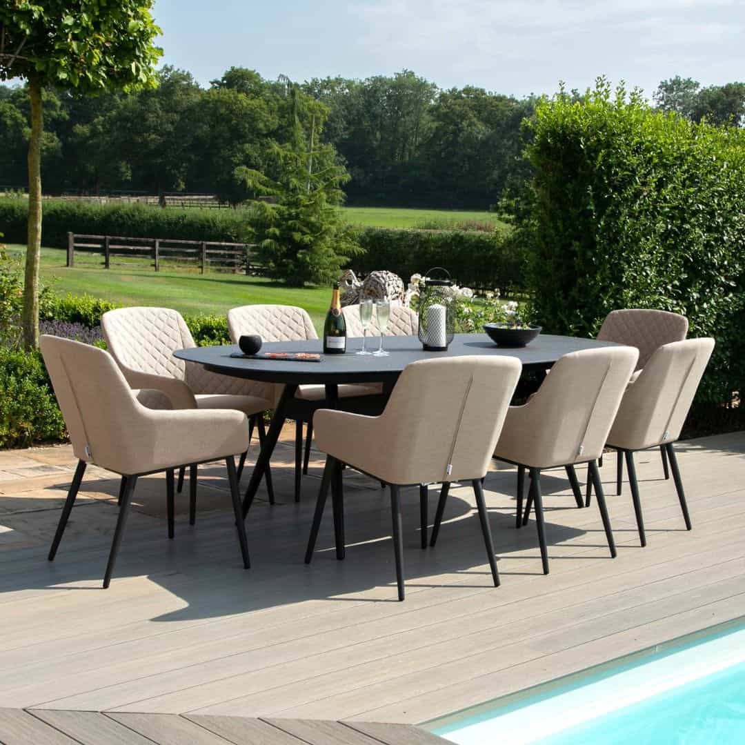 8 seat oval dining set with taupe fabric dining chairs #colour_taupe