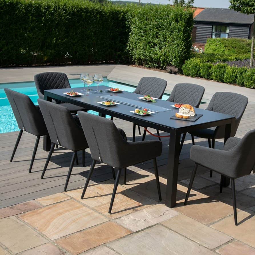 8 seat rectangular fire pit dining set with charcoal fabric dining chairs #colour_charcoal