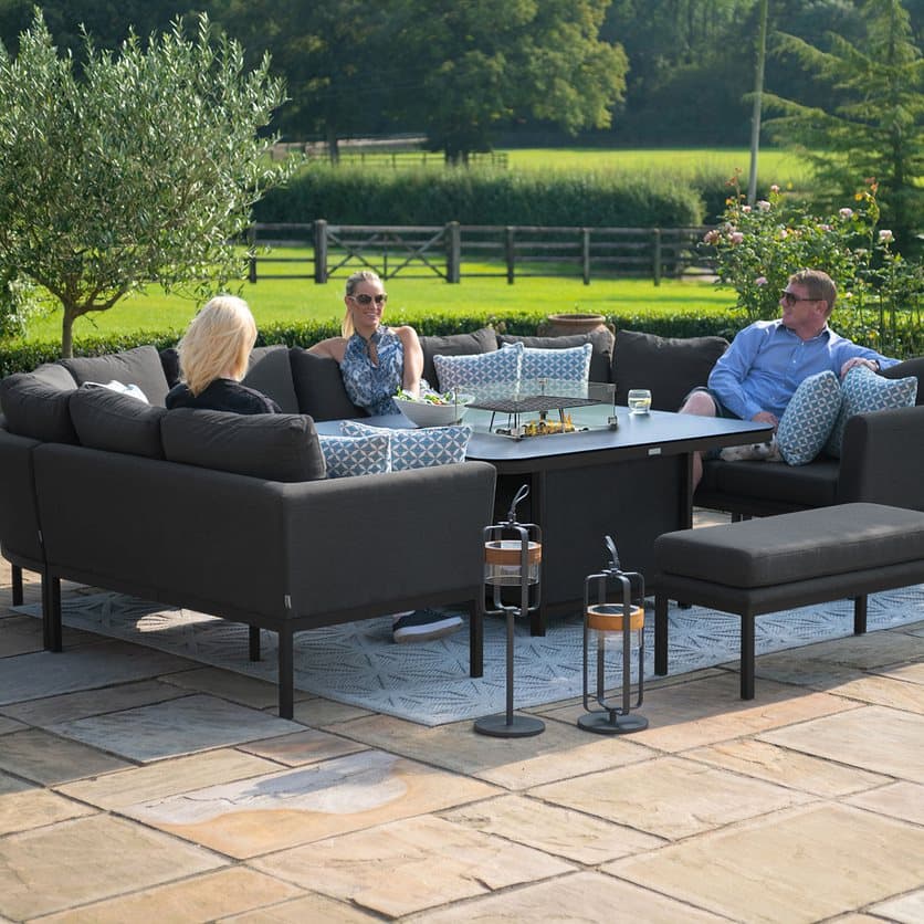 Fabric u-shape sofa dining set with a bench and fire pit table #colour_charcoal