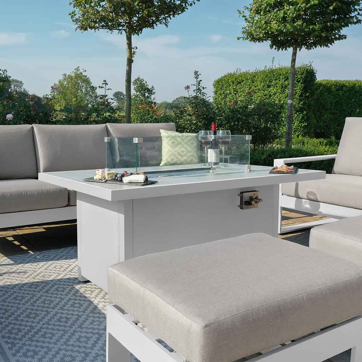 3 Seat Sofa Dining Set with Rectangular Fire Pit Coffee Table (includes x2 footstools) #colour_white