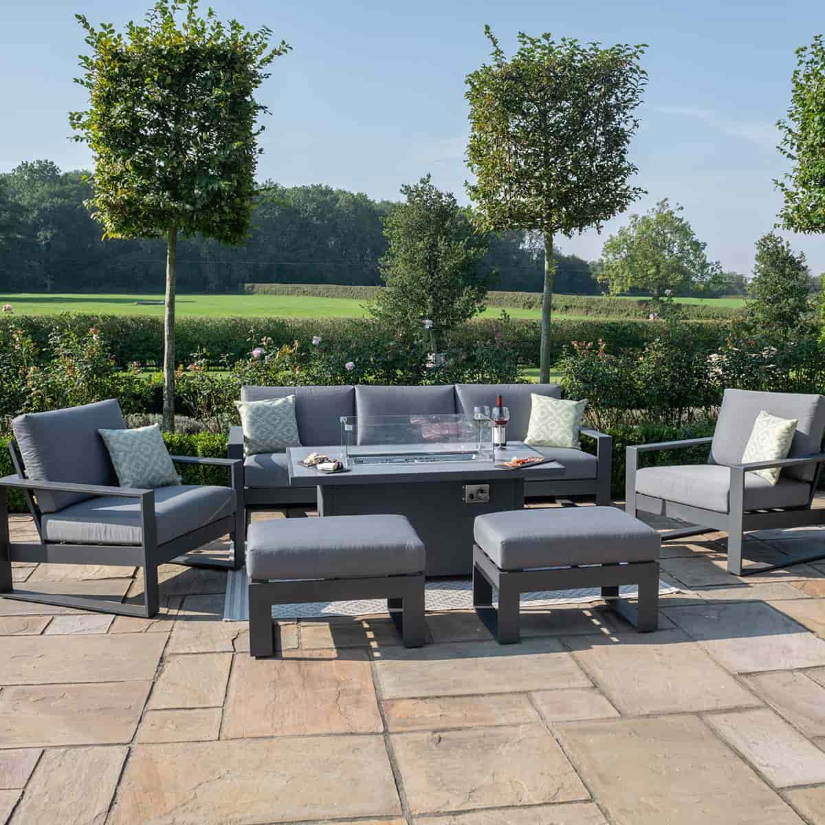 3 Seat Sofa Dining Set with Rectangular Fire Pit Coffee Table (includes x2 footstools) #colour_grey