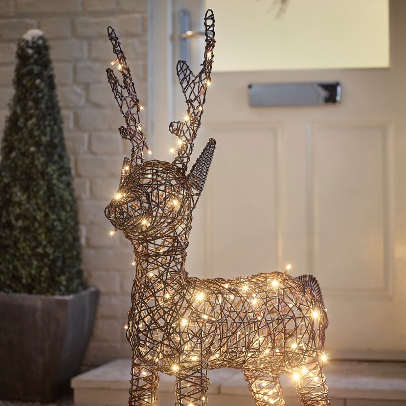Brown 80cm Outdoor Rattan LED Reindeer