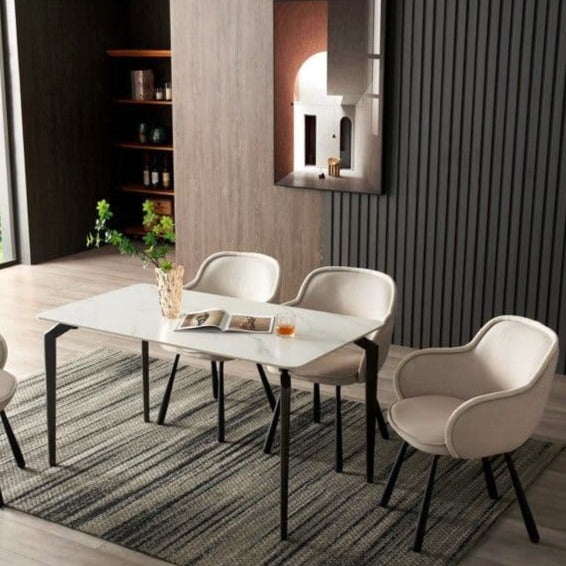 Nora White Marble Rectangle Dining Table