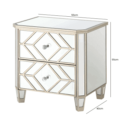 Champagne 2 Drawer Mirrored Bedside