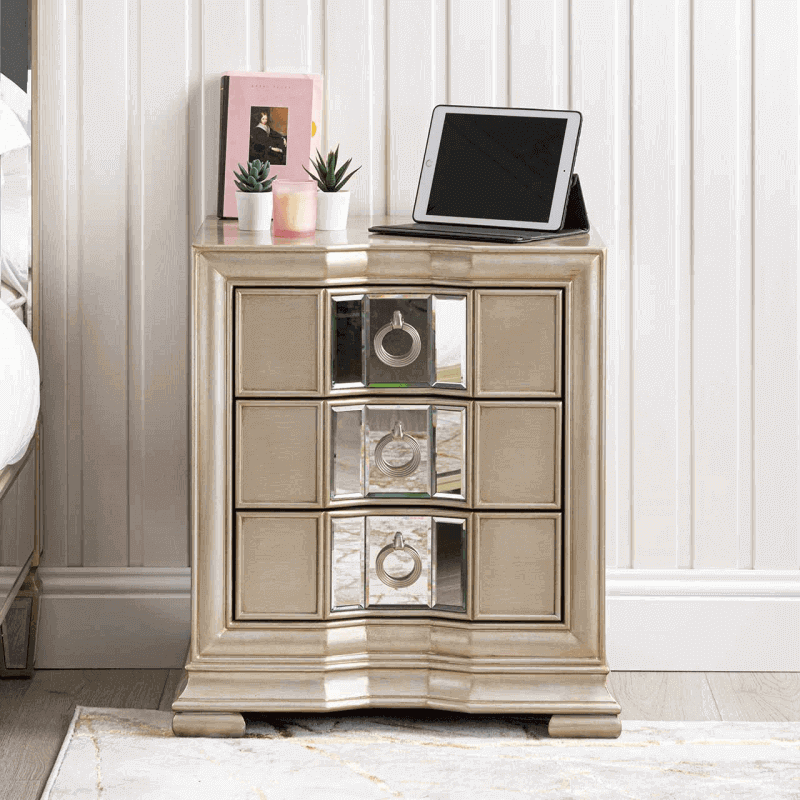 3 Drawer Champagne Mirrored Bedside