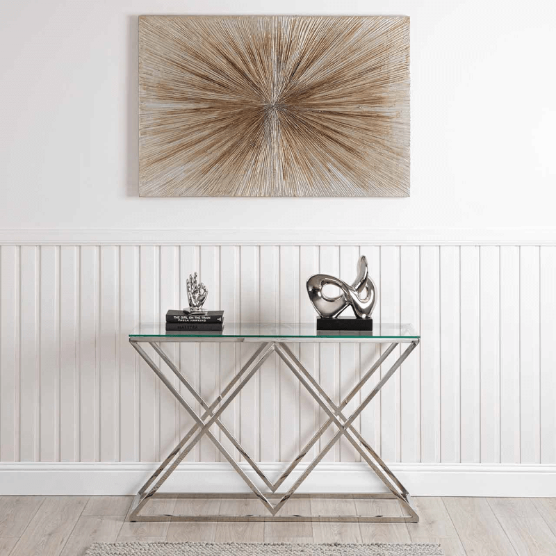 Chrome and Glass Geometric Console Table