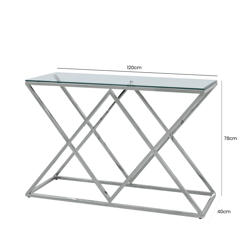 Chrome and Glass Geometric Console Table