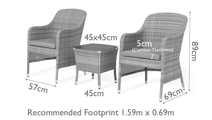 Diagram of a rattan bistro set with small table