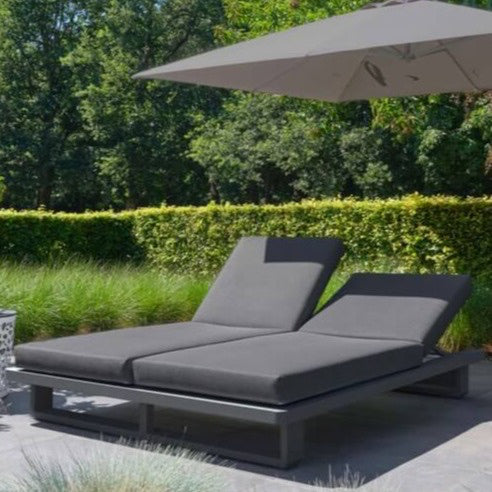 Grey Aluminium and Fabric Double Sun lounger