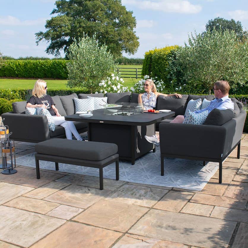 Fabric u-shape sofa dining set with a bench and fire pit table #colour_charcoal